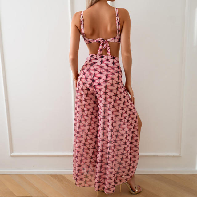 3PCS Push Up Bikinis With Skirt Wholesale Women Halter Swimwear PQ2419