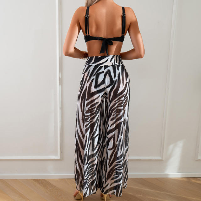 3PCS Push Up Bikinis With Skirt Wholesale Women Halter Swimwear PQ2419