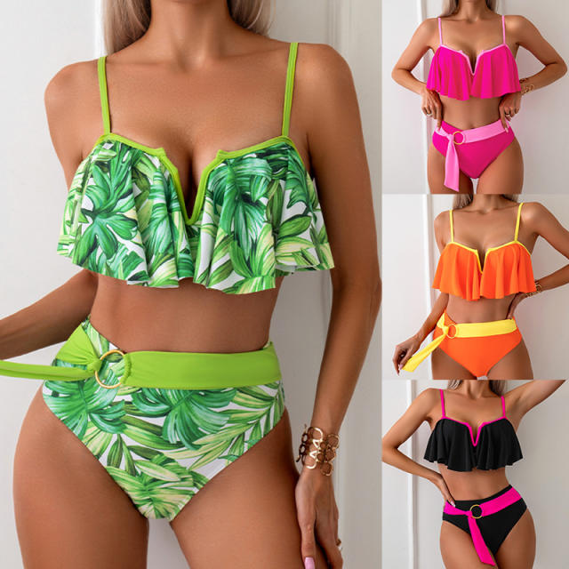 Color-blocked Swimsuit Dopamine Nylon Bikini Women Wholesale Swimwear PQ2401