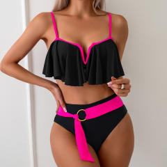 Color-blocked Swimsuit Dopamine Nylon Bikini Women Wholesale Swimwear PQ2401