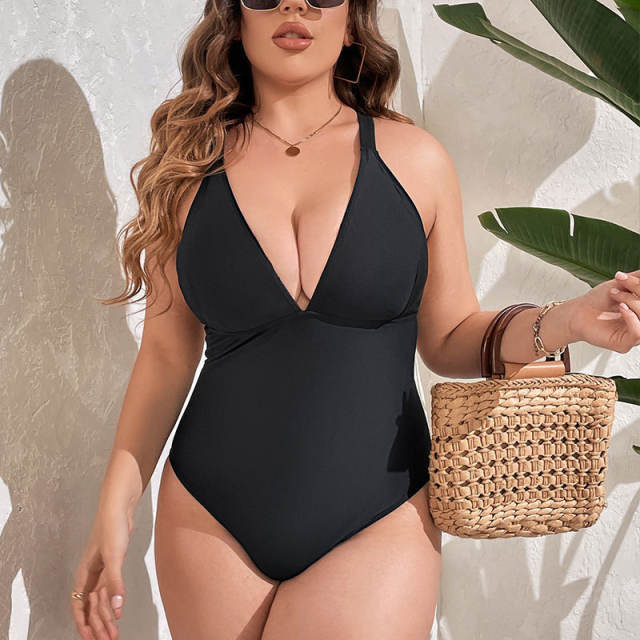 Black One-Piece Suits For Big Woman Plus Size Swimwear Beachwear PQ3283