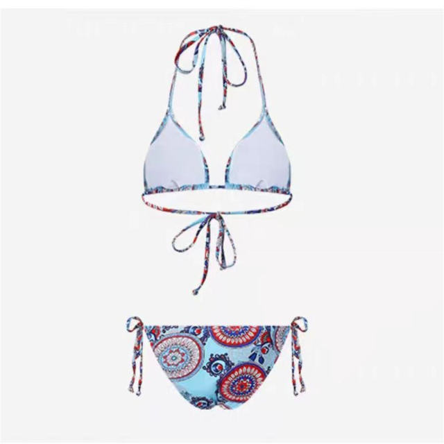 Wholesale Vintage Print Triangle Bikini Women Low Waist Swimwear PQ9774