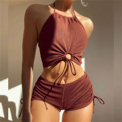 Wholesale Tankini Swimsuit Women Solid Color Tank Bikini Set PQ1108