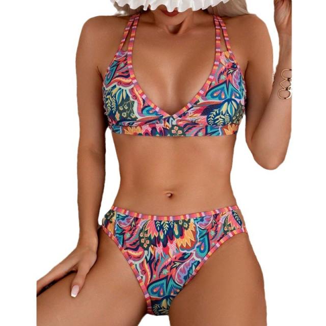 Wholesale Digital Print Triangle Bikini Women Low Waist Swimwear PQ-MF236