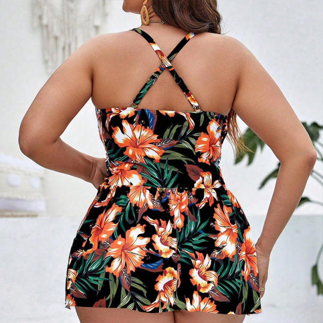 Plus Size Swimming Dress Swimsuit Woman Oversize Swimwear Retro Beachwear PQ23135