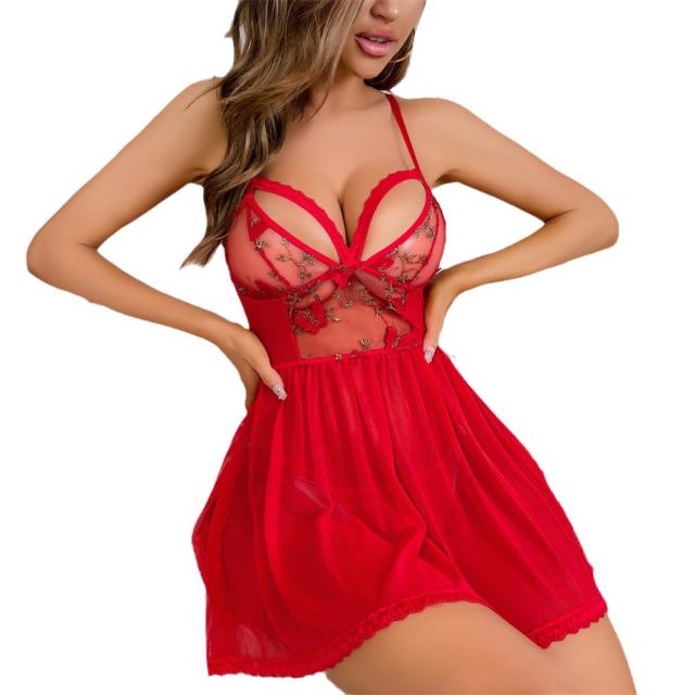 Women Embroidery Babydoll Lingerie Wholesale Sleepwear Sexy Nightdress PQ4552