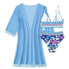 3PCS Wholesale Bikini Sets with Smock Women Digital Print Swimwear PQ1702