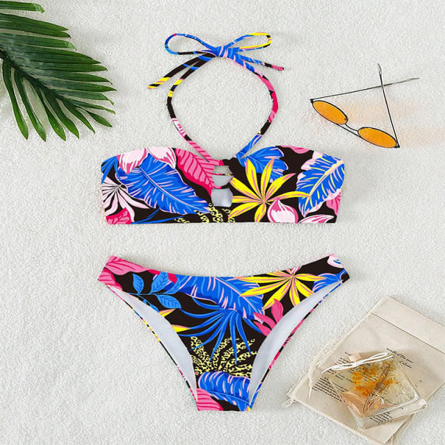 Wholesale Floral Print Bikinis For Women Low Waist Halter Swimwear PQ231365