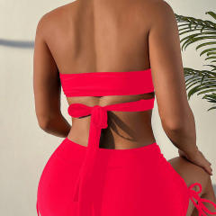 Wholesale Solid Color Bikinis For Women Criss Cross Halter Swimwear PQ211004