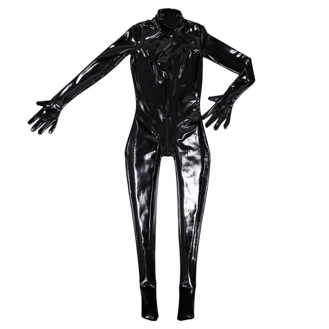 Woman Wetlook Rubber Catsuit High Neck Wholesale Latex Ammonia Jumpsuit PQ-GQ29