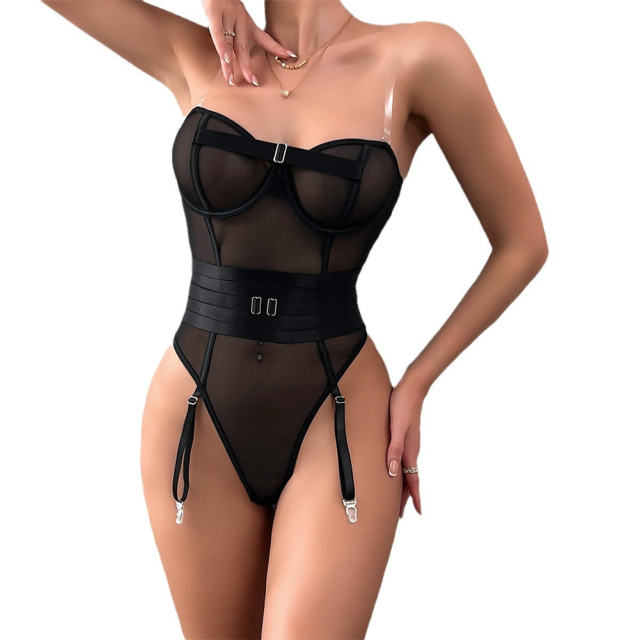 Women Red Sexy Bandage Teddies Lingerie Wholesale Mesh Underwear PQ3157