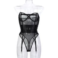 Women Red Sexy Bandage Teddies Lingerie Wholesale Mesh Underwear PQ3157