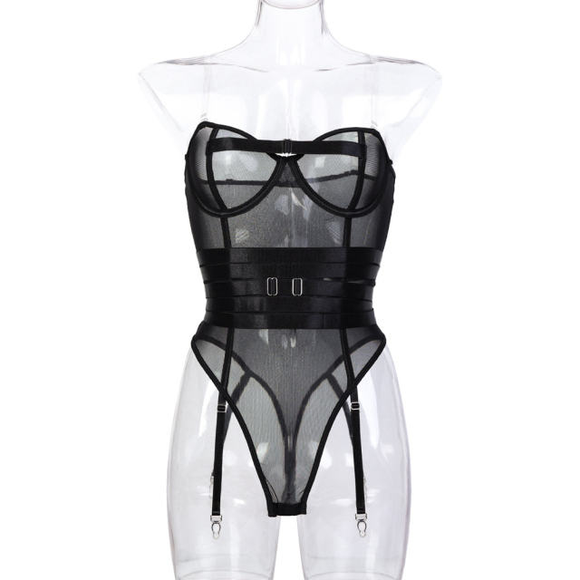 Women Red Sexy Bandage Teddies Lingerie Wholesale Mesh Underwear PQ3157