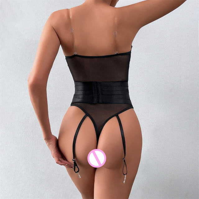 Women Red Sexy Bandage Teddies Lingerie Wholesale Mesh Underwear PQ3157