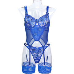 3PCS Mesh Bodysuit For Women Wholesale Sexy Embroidery Teddy Lingerie PQ3572