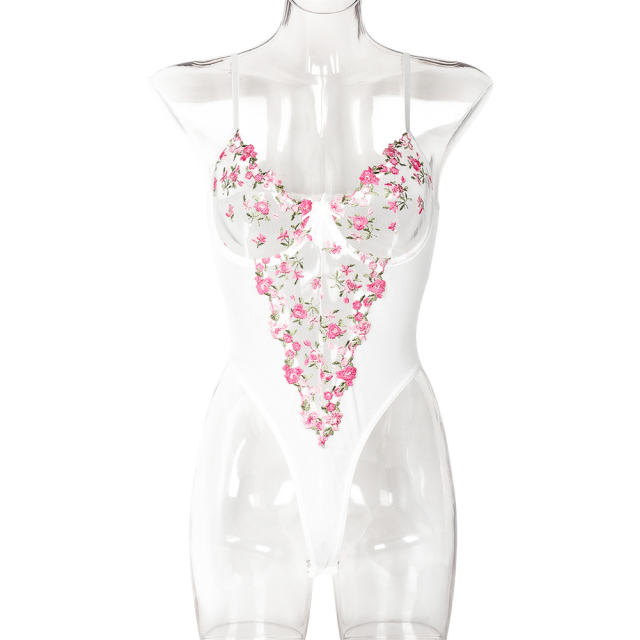 Sexy Embroidery Teddy Lingerie Wholesale Mesh Bodysuit For Women PQ3558