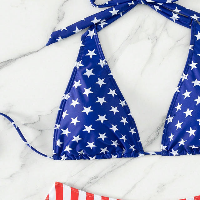 Wholesale US Flag Triangle Swimsuit Star Spangled Banner Bikinis PQ234634