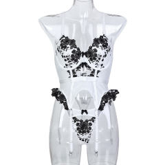 3PCS Wholesale Sexy Embroidery Teddy Lingerie Mesh Bodysuit For Women PQ3576