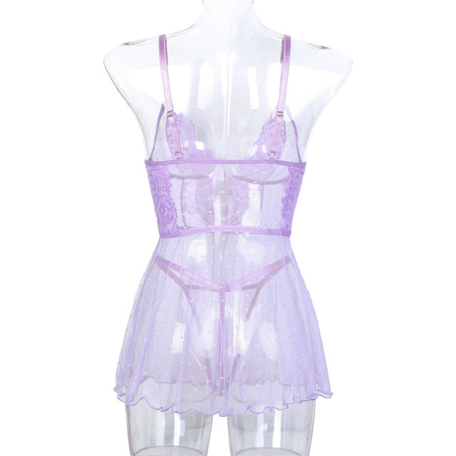 Women Mesh Babydoll Lingerie Wholesale Sleepwear Sexy Nightdress PQ3569
