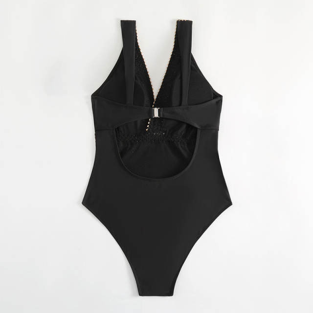 Wholesale V-neck Retro Beach Wear Vintage One Piece Swimsuit PQ38010
