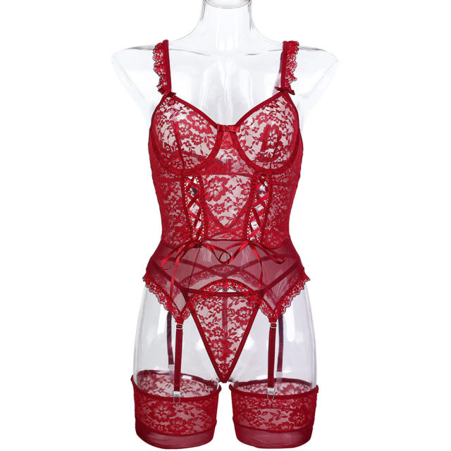 4PCS Lace Bodysuit Womens Wholesale Bustiers Sexy Teddy Lingerie PQ3573