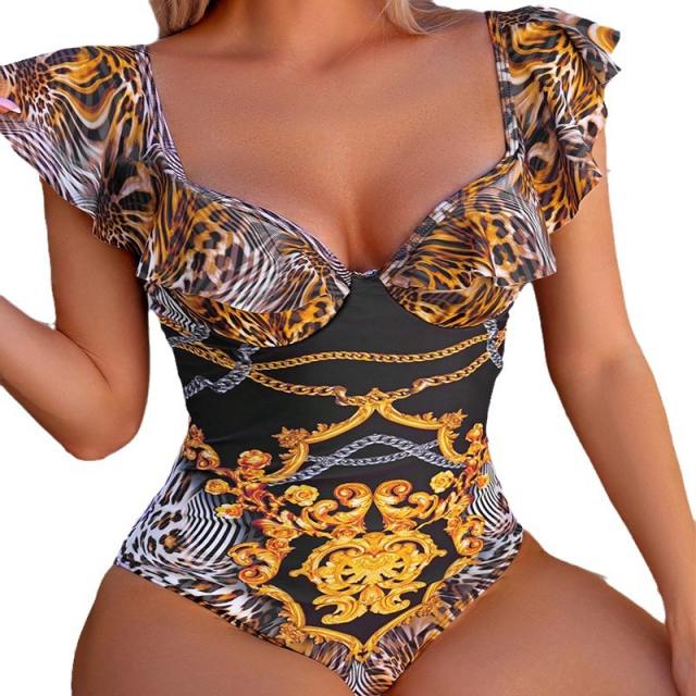 Wholesale African Print Swimwear Beach Wear Vintage One Piece Swimsuit PQ235603