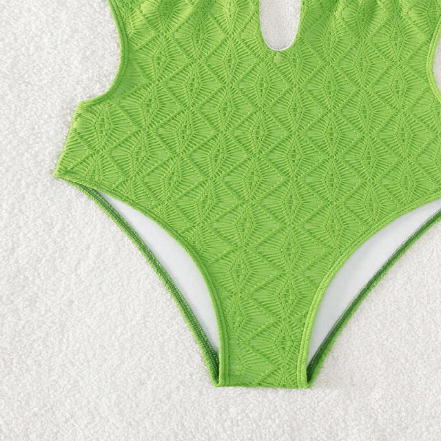 Wholesale Solid Color Swimwear V-neck Beach Wear Halter One Piece Swimsuit PQ235285