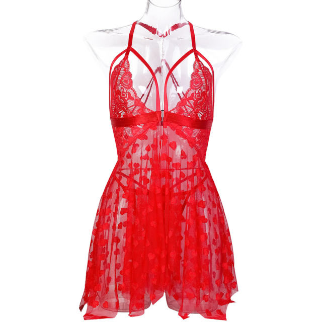 Women Lace Heart Babydoll Lingerie Wholesale Sleepwear Sexy Nightdress PQ3568