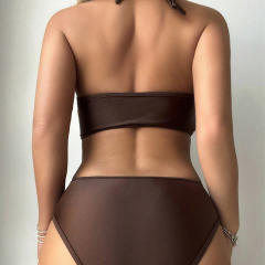 Contrasting Colors Swimwear Halter Monokini One Piece Swimsuit PQ240067