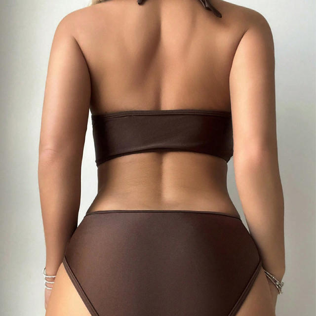 Contrasting Colors Swimwear Halter Monokini One Piece Swimsuit PQ240067