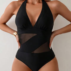 Black Bandage Swimwear Womens Halter Monokini One Piece Swimsuit PQ2503