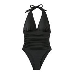 Vintage V-neck Swimwear Womens Halter Monokini One Piece Swimsuit PQ8629