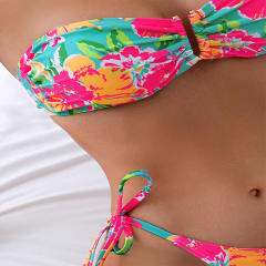 Wholesale Bandeau Bikinis For Women Low Waist Floral Print Swimwear PQ7068