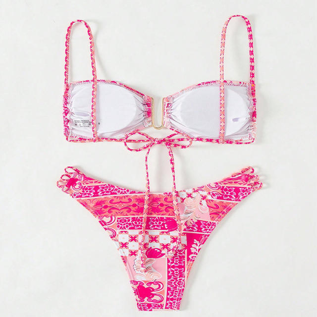 Wholesale Digital Print Bikinis For Women Low Waist Bandeau Swimwear PQ2419