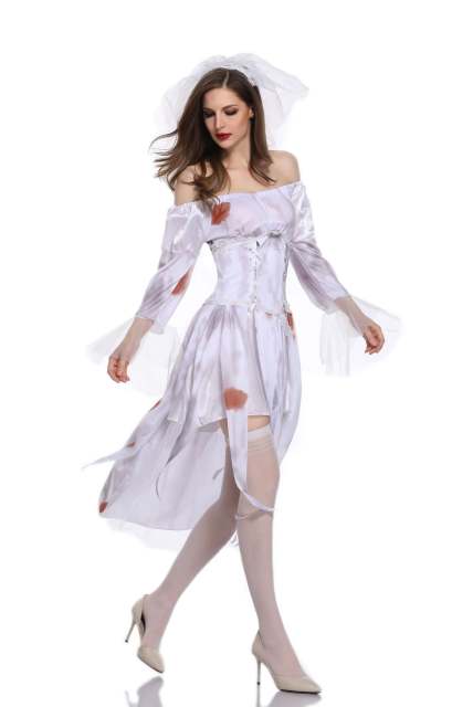 Halloween Vampire Costume Evil Ghost Fancy Dress Bride Outfit PQ1849