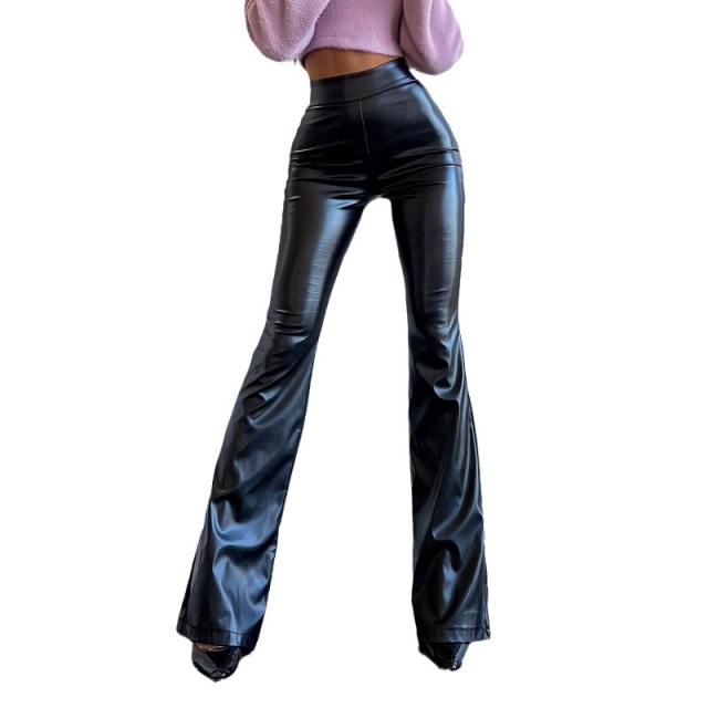 Women Faux Leather Flared Pants DS PU Trousers Steampunk Leggings PQ14741