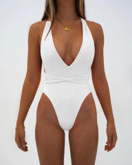 Deep V-neck Swimwear One Piece Swimsuit Womens Halter Monokini PQ2026