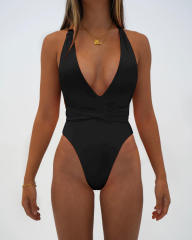 Deep V-neck Swimwear One Piece Swimsuit Womens Halter Monokini PQ2026
