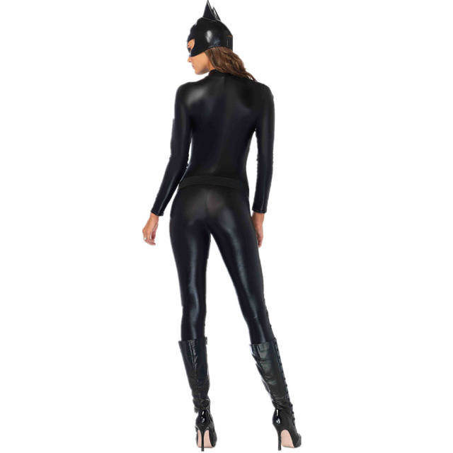 PU Cat Woman Jumpsuit Sexy Clubwear Faux Leather Catsuit PQ18729