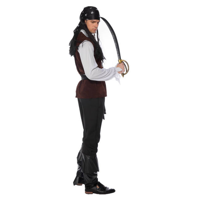 Halloween Caribbean Pirate Costume Carnival Death Gost Outfit PQ8731