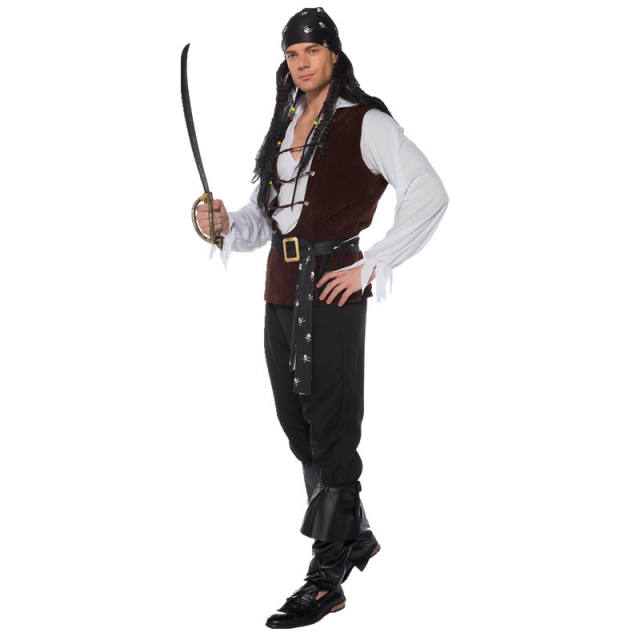 Halloween Caribbean Pirate Costume Carnival Death Gost Outfit PQ8731