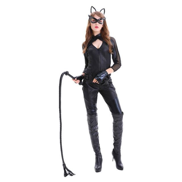 Cat Woman Jumpsuit Sexy Catwoman Costume Clubwear Faux Leather Catsuit PQ18727