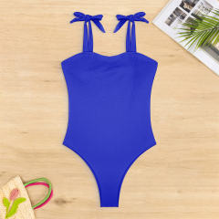 Textured One-Piece Orange Swimsuit Vintage Solid Color Swimwear PQ4049