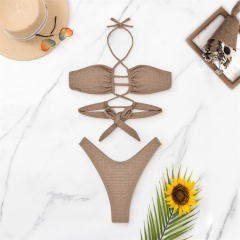 Women's Smocked Bikini Set Halter Swimwear Two Pieces Swimsuit PQ4055