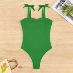 Textured One-Piece Orange Swimsuit Vintage Solid Color Swimwear PQ4049