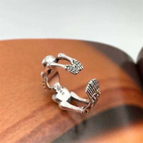 925 Sterling Silver Skull Skeleton Adjustable Band Rings Vintage Gothic Punk Antique Designer Luxury Jewelry Accessories