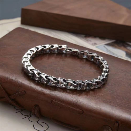 925 Sterling Silver Handmade Textured Link Chain Bracelets Antique Gothic Punk Jewelry Accessories With  Lobster Clasps