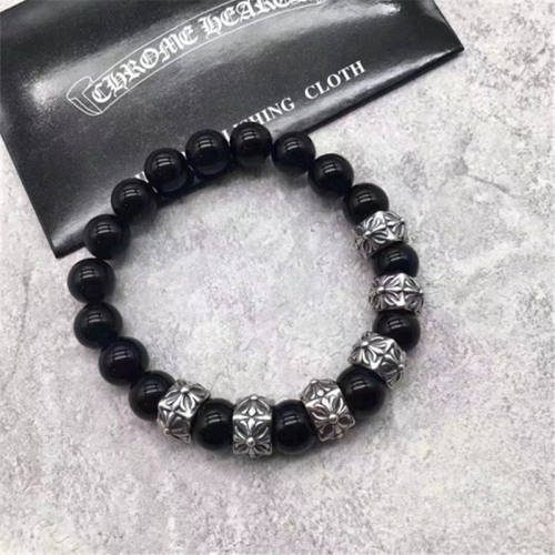 925 Sterling Silver Cross Spacer Black Agate Beaded Elastic Bracelets Antique Gothic Punk Jewelry Accessories