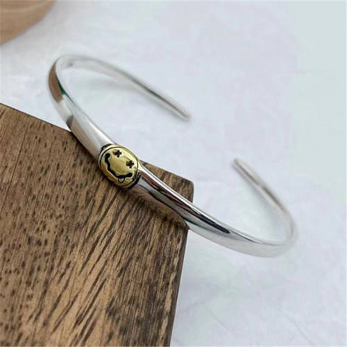 925 Sterling Silver Smile Face Bangle Bracelets Antique Gothic Punk Jewelry Accessories