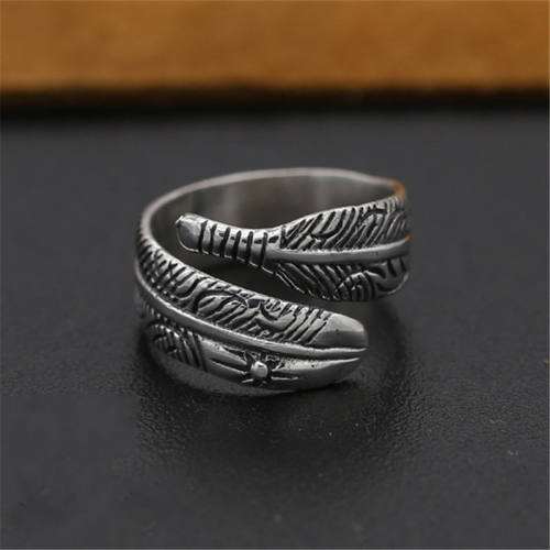 925 Sterling Silver Feather Adjustable Band Rings Vintage Gothic Punk Antique Designer Luxury Jewelry Accessories